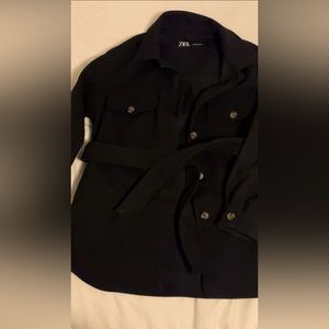 Zara soft belted overshirt black